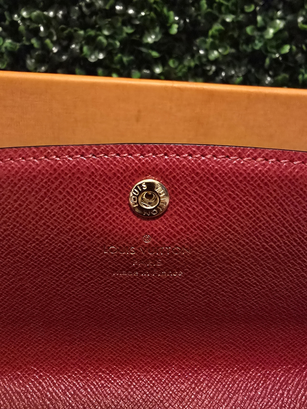 Louis Vuitton Damier Ebene Emilie Wallet - Brown with Red Snap - Picture 2 of 8
